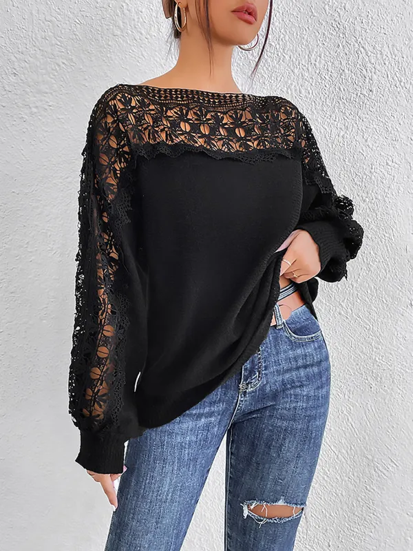 Lace Trim Boat Neck Knit Top sold by Gigi Laurent