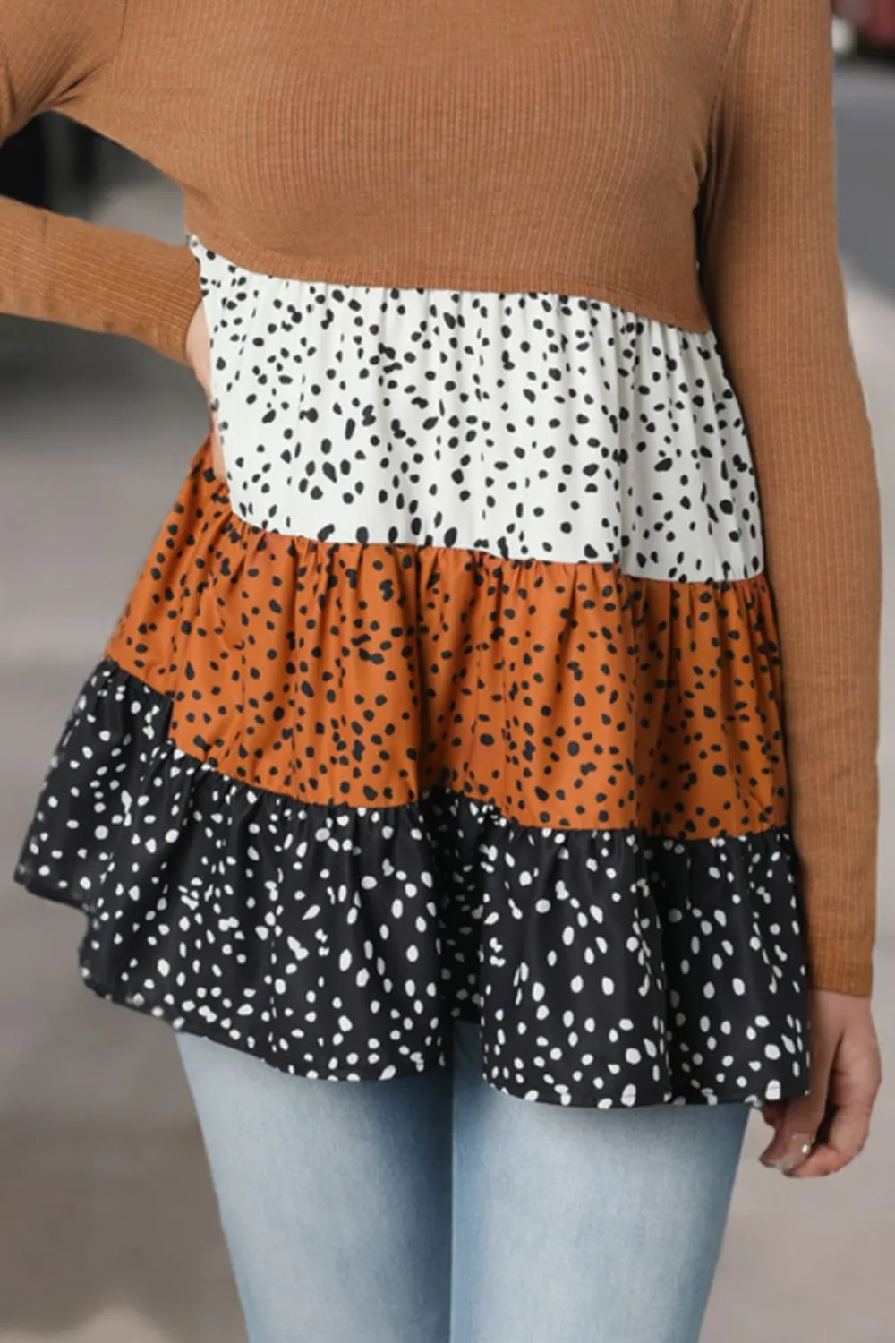 Round Neck Long Sleeve Color Block Blouse sold by Gigi Laurent product image thumbnail 3