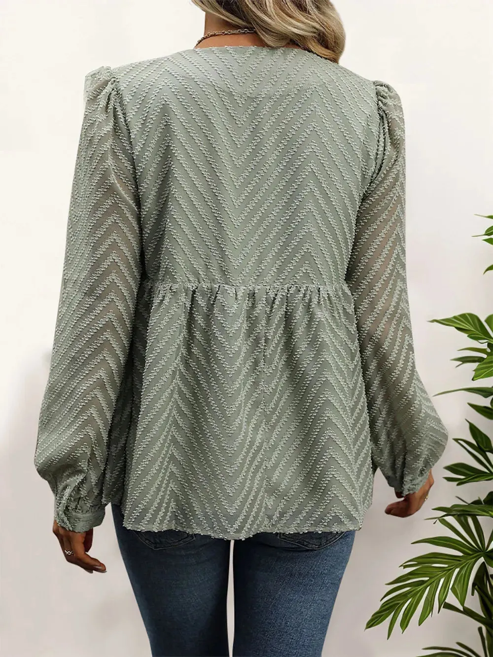 Perfee Peplum Round Neck Long Sleeve Blouse sold by Gigi Laurent product image thumbnail 2