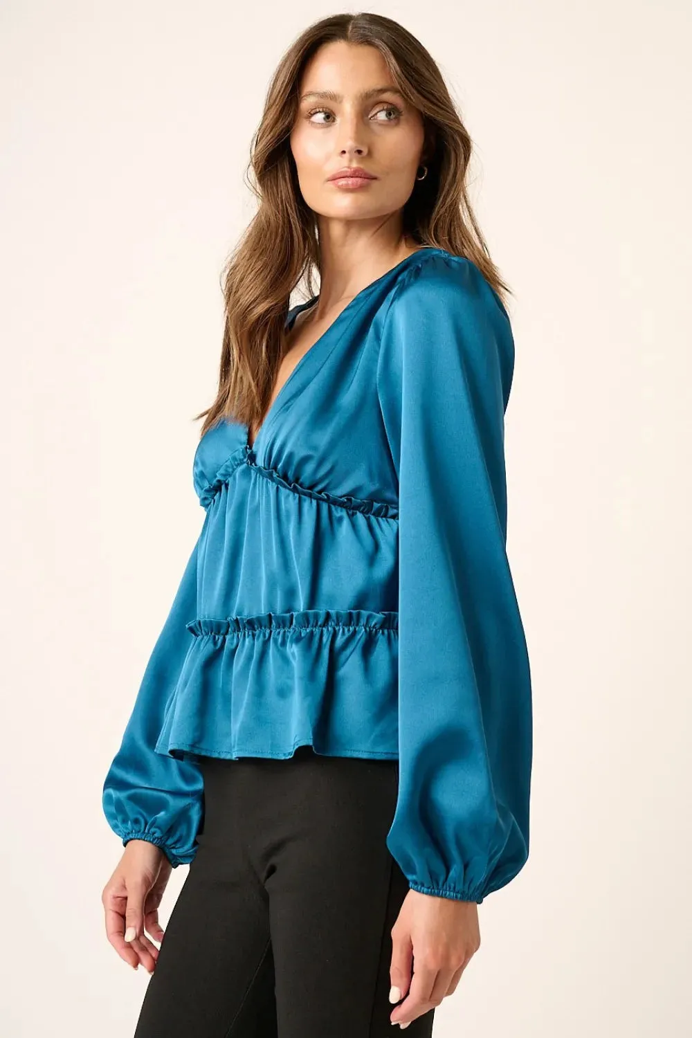 Mittoshop Satin V Neck Ruffled Tier Blouse sold by Gigi Laurent product image thumbnail 3