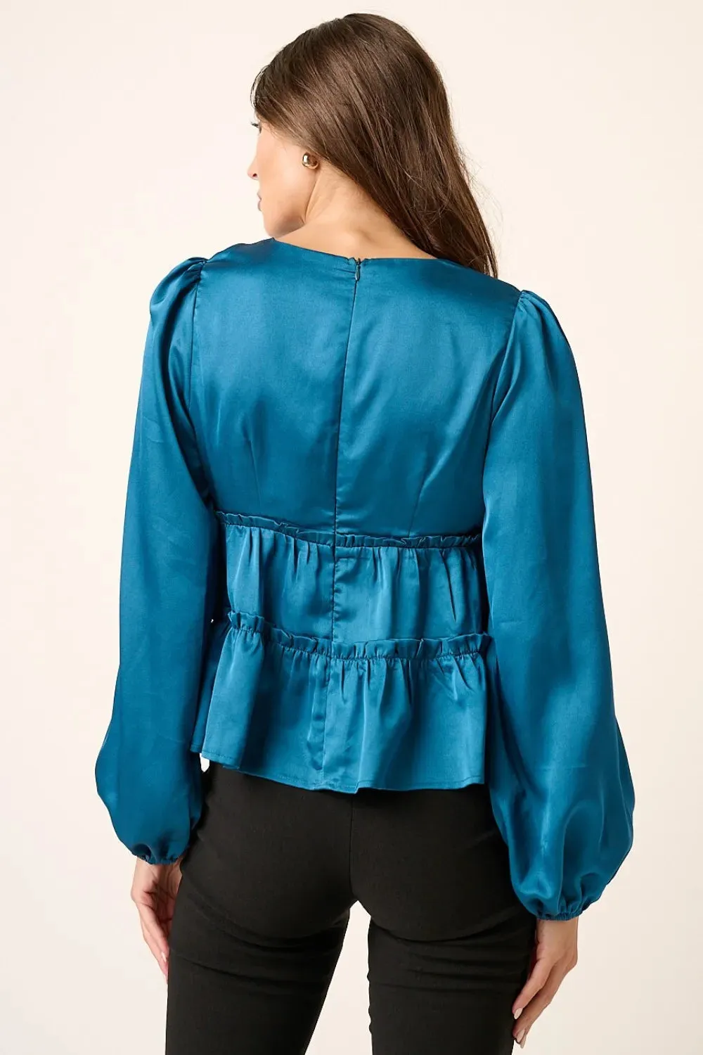 Mittoshop Satin V Neck Ruffled Tier Blouse sold by Gigi Laurent product image thumbnail 2