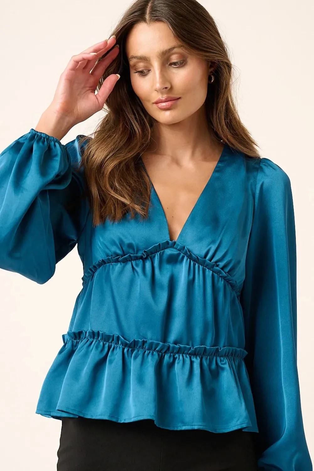 Mittoshop Satin V Neck Ruffled Tier Blouse sold by Gigi Laurent product image thumbnail 4