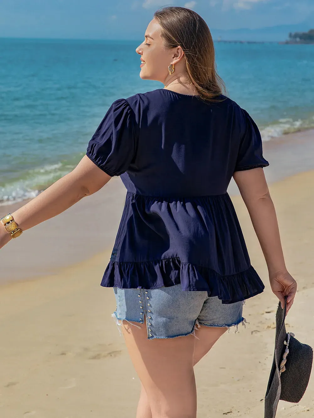 Plus Size Peplum V-Neck Short Sleeve Blouse sold by Gigi Laurent product image thumbnail 2