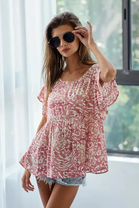 BiBi Leopard Print Gauze Woven Flutter Sleeve Blouse sold by Gigi Laurent product image thumbnail 3