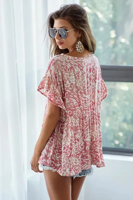 BiBi Leopard Print Gauze Woven Flutter Sleeve Blouse sold by Gigi Laurent product image thumbnail 4