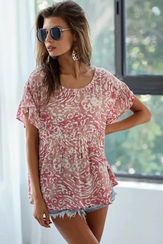 BiBi Leopard Print Gauze Woven Flutter Sleeve Blouse sold by Gigi Laurent product image thumbnail 2