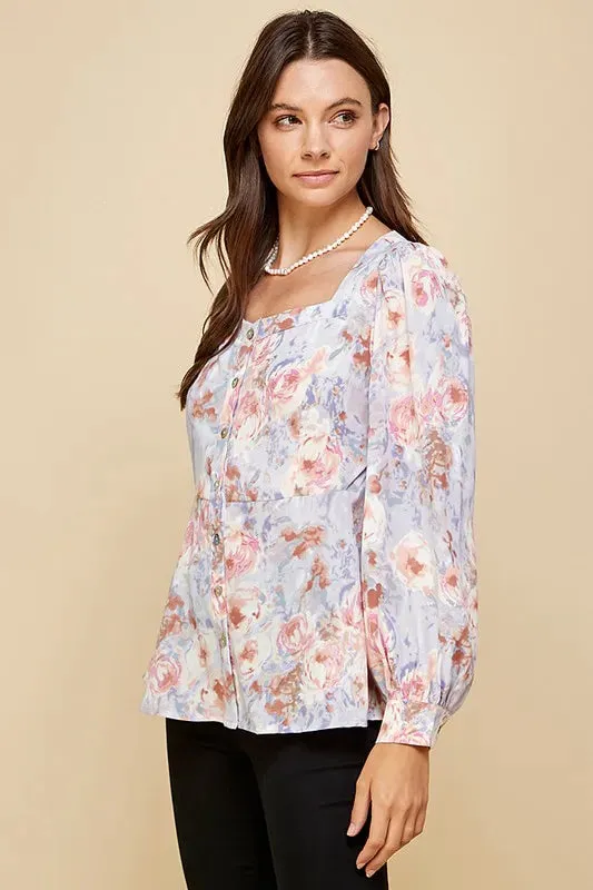 Lime 'N' Chili Floral Sweetheart Neckline Button Down Blouse sold by Gigi Laurent product image thumbnail 2