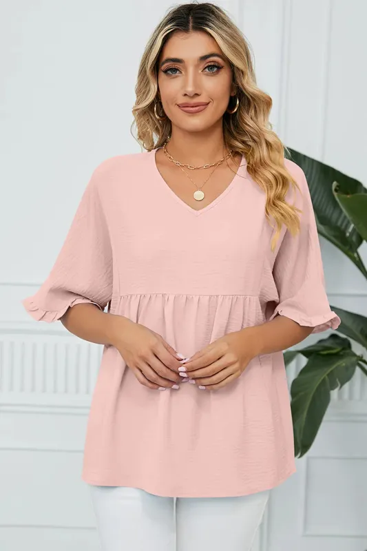 Peplum V-Neck Half Sleeve T-Shirt sold by Gigi Laurent