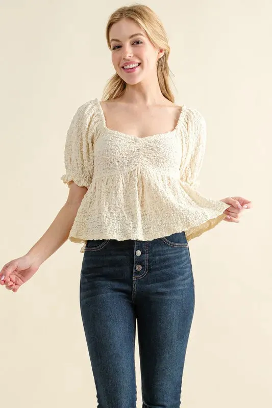 And The Why Lovely Textured and Smocked Top sold by Gigi Laurent