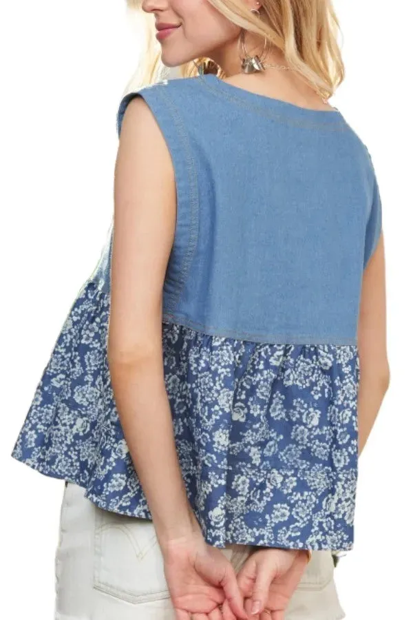ADORA Sleeveless Denim Contrast Top sold by Gigi Laurent product image thumbnail 5