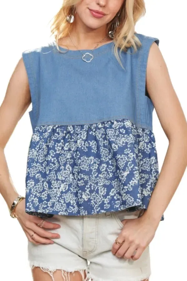 ADORA Sleeveless Denim Contrast Top sold by Gigi Laurent product image thumbnail 2