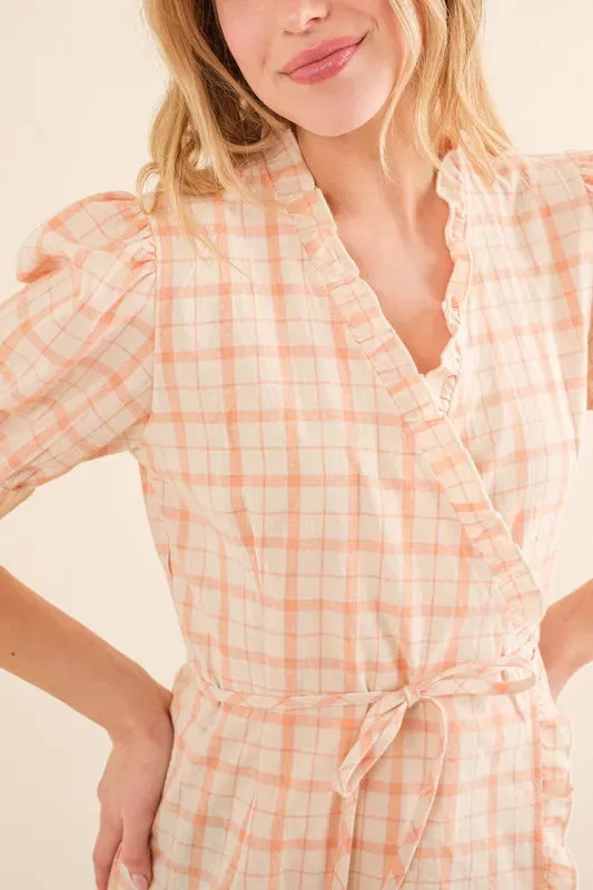 And The Why Plaid Patterned and Ruffled Wrap Blouse Top sold by Gigi Laurent product image thumbnail 5