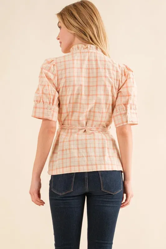 And The Why Plaid Patterned and Ruffled Wrap Blouse Top sold by Gigi Laurent product image thumbnail 3