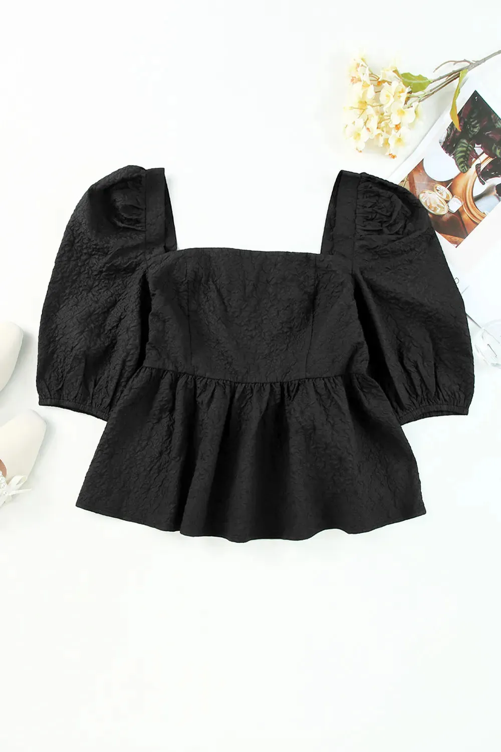 Square Neck Half Sleeve Peplum Blouse sold by Gigi Laurent