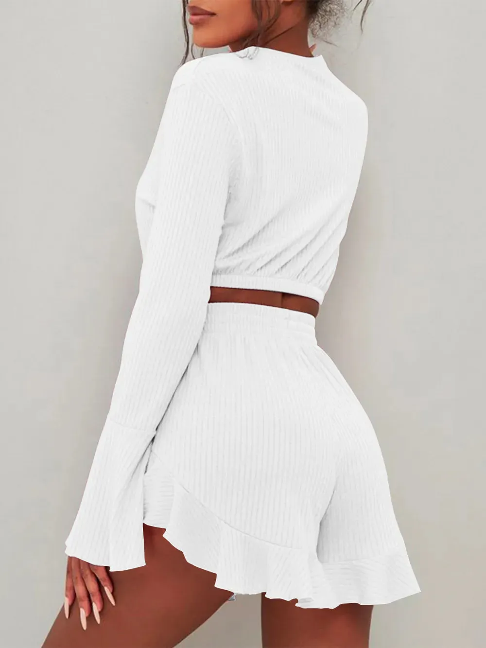 Round Neck Long Sleeve Top and Ruffled Shorts Set sold by Gigi Laurent product image thumbnail 5