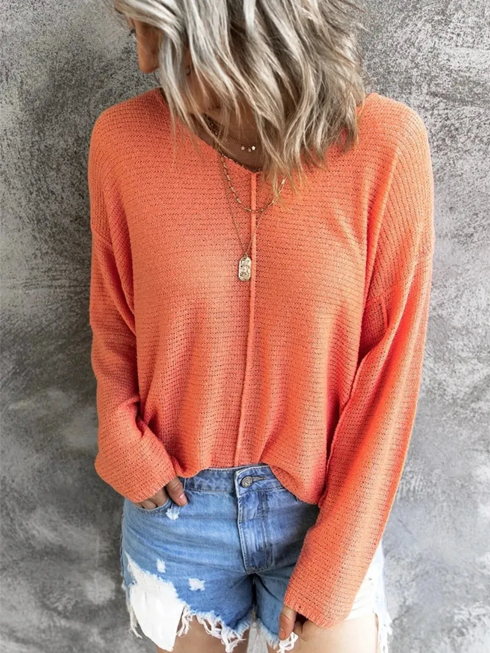 V-Neck Drop Shoulder Knit Top sold by Gigi Laurent product image thumbnail 2