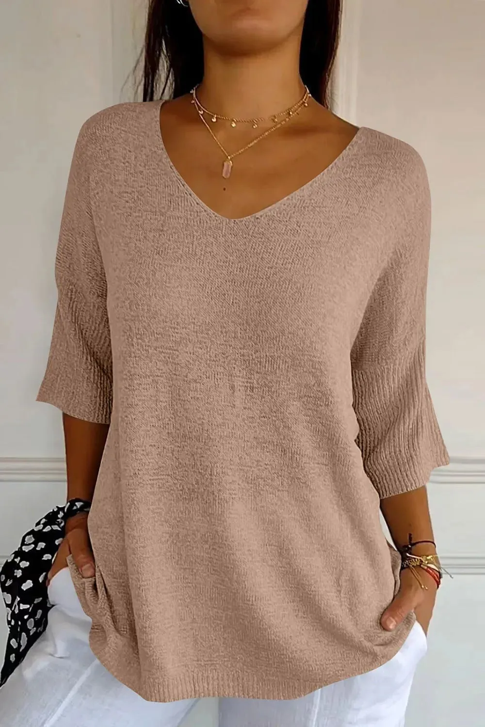 V-Neck Three-Quarter Sleeve Knit Top sold by Gigi Laurent product image thumbnail 4