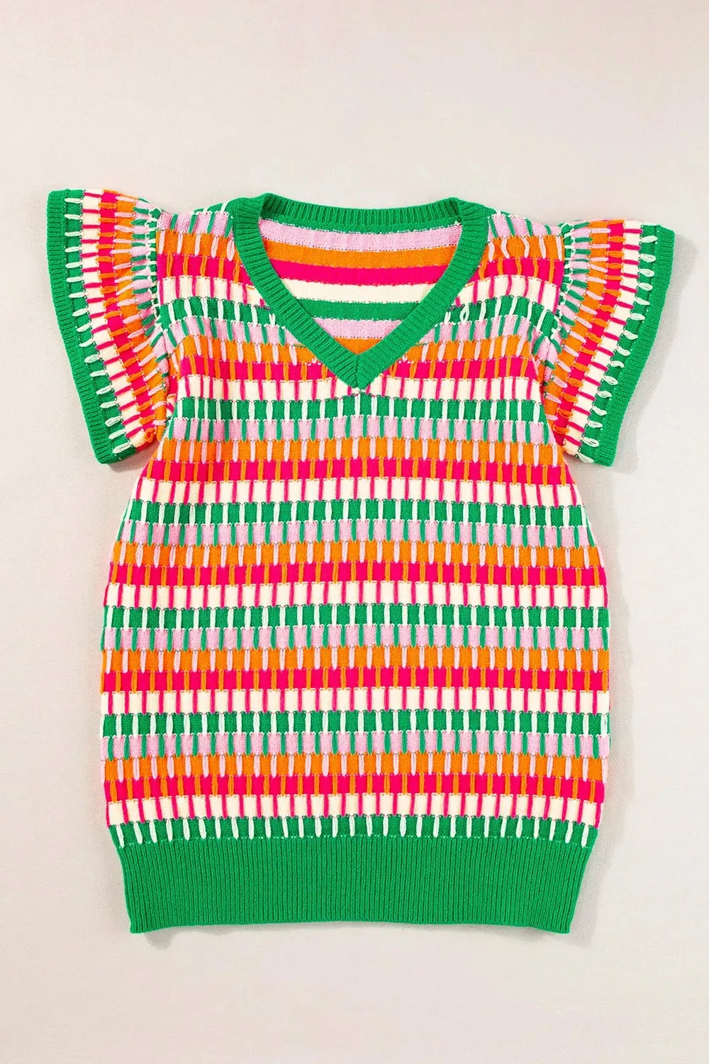 Contrast Striped V-Neck Knit Top sold by Gigi Laurent product image thumbnail 4