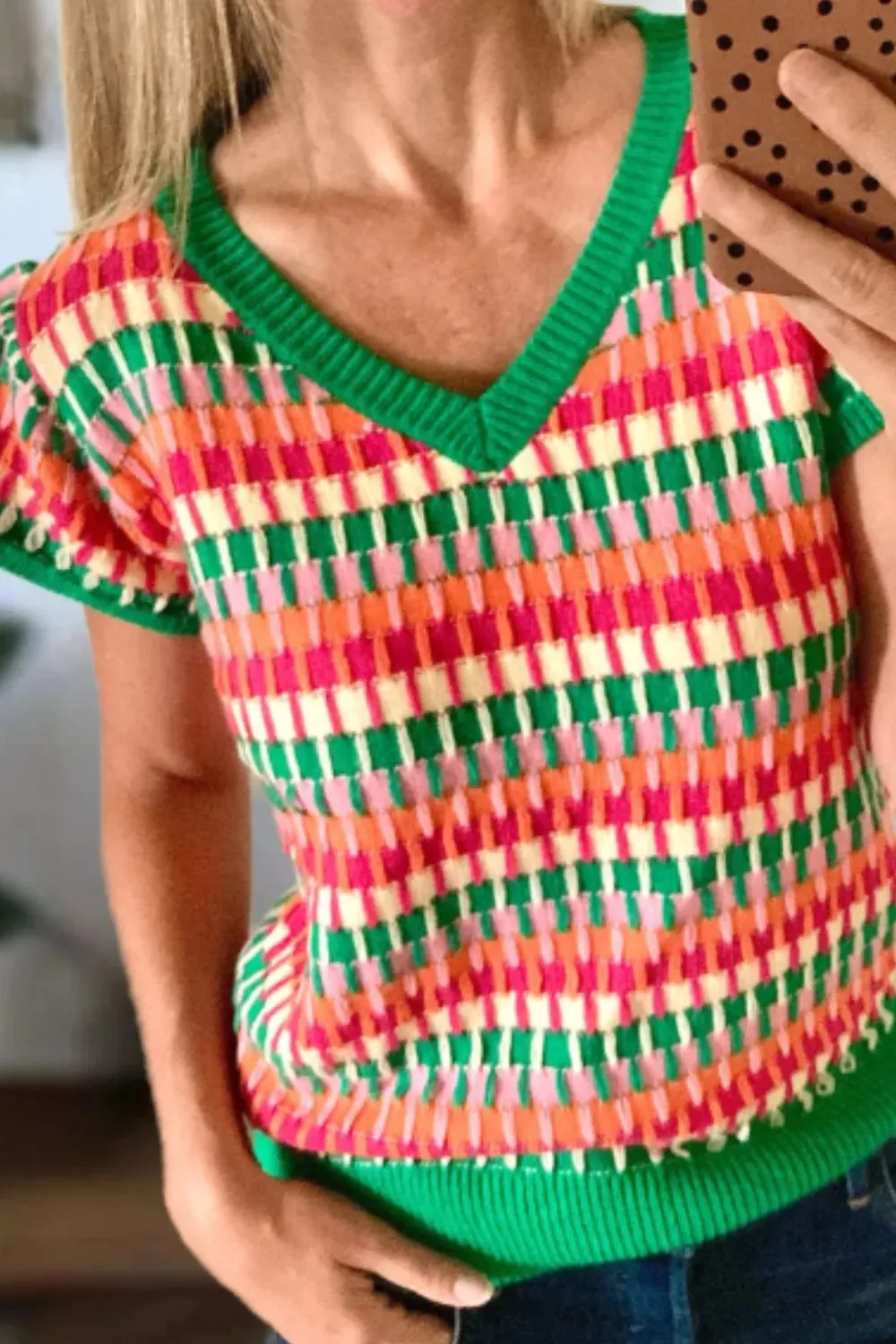 Contrast Striped V-Neck Knit Top sold by Gigi Laurent product image thumbnail 2
