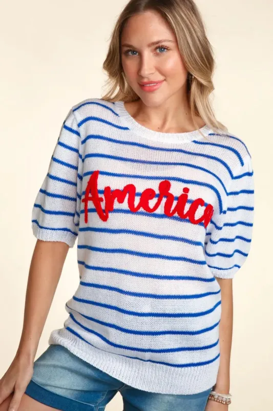 Haptics Letter Embroidery Striped Knit Top sold by Gigi Laurent
