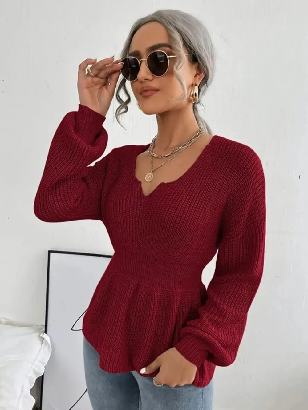 Notched Dropped Shoulder Knit Top sold by Gigi Laurent product image thumbnail 3