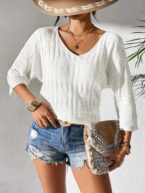 V-Neck Three-Quarter Sleeve Knit Top sold by Gigi Laurent
