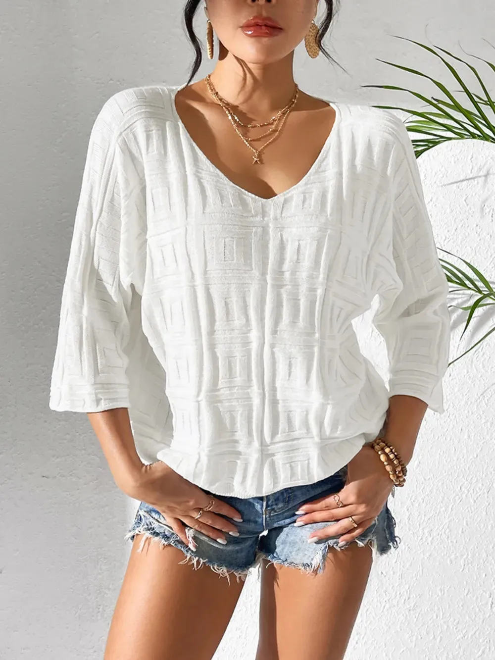 V-Neck Three-Quarter Sleeve Knit Top sold by Gigi Laurent product image thumbnail 5