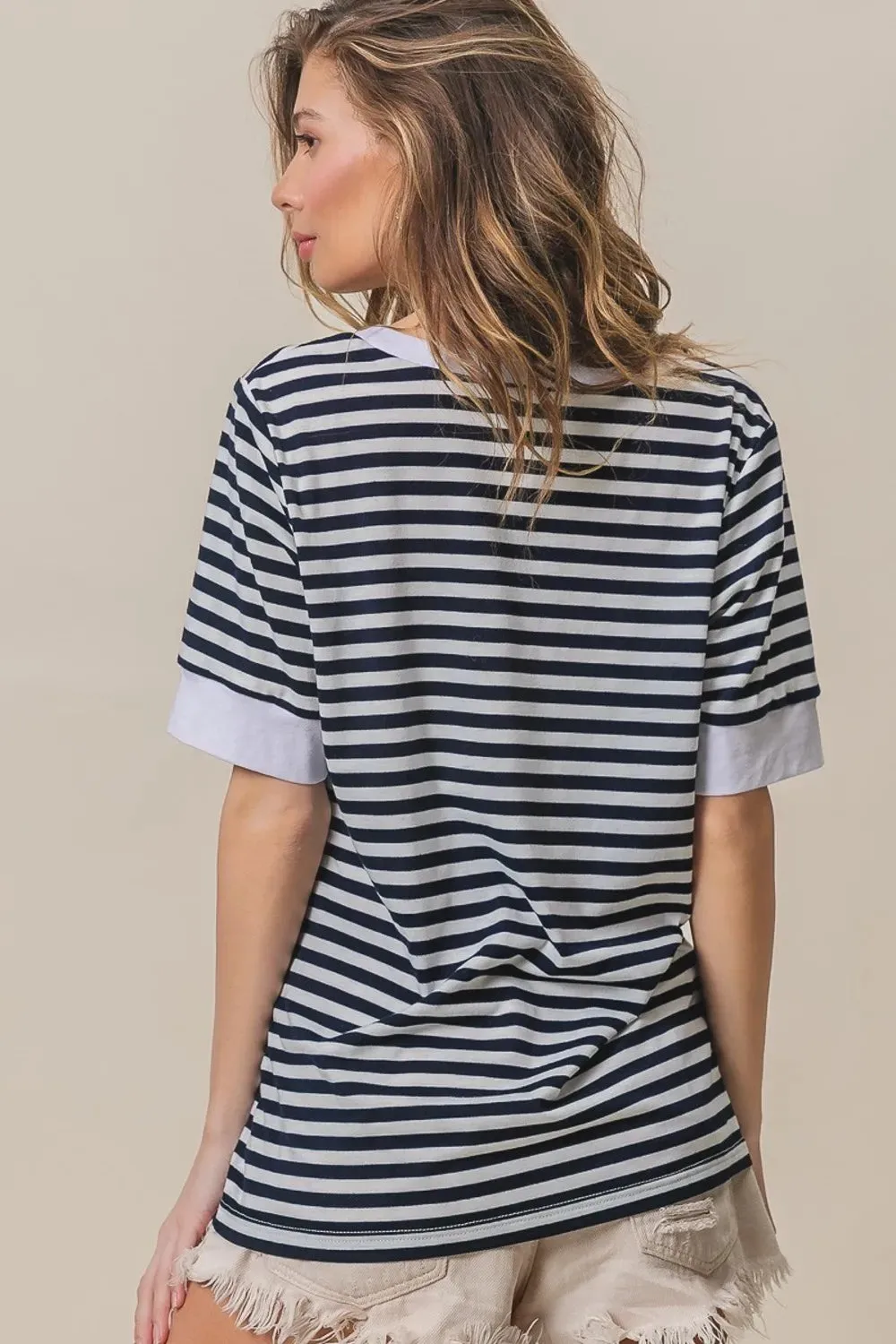 BiBi Contrast Striped Notched Knit Top sold by Gigi Laurent product image thumbnail 2