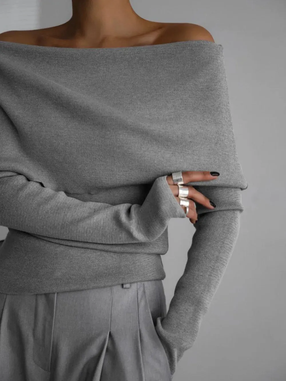 Off-Shoulder Long Sleeve Knit Top sold by Gigi Laurent product image thumbnail 3