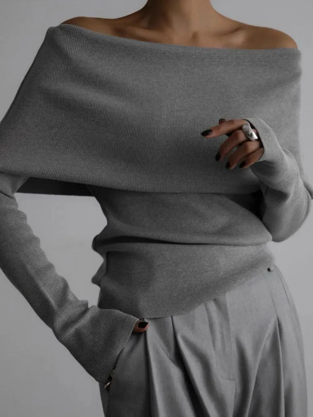 Off-Shoulder Long Sleeve Knit Top sold by Gigi Laurent product image thumbnail 2