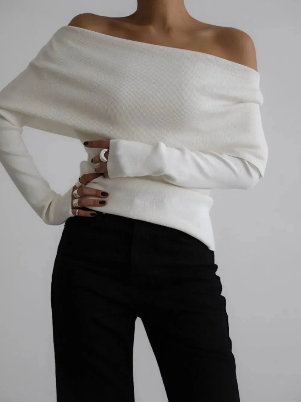 Off-Shoulder Long Sleeve Knit Top sold by Gigi Laurent product image thumbnail 4
