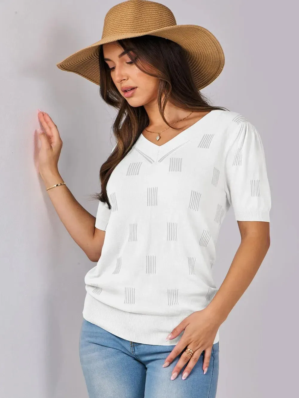 V-Neck Half Sleeve Knit Top sold by Gigi Laurent product image thumbnail 3