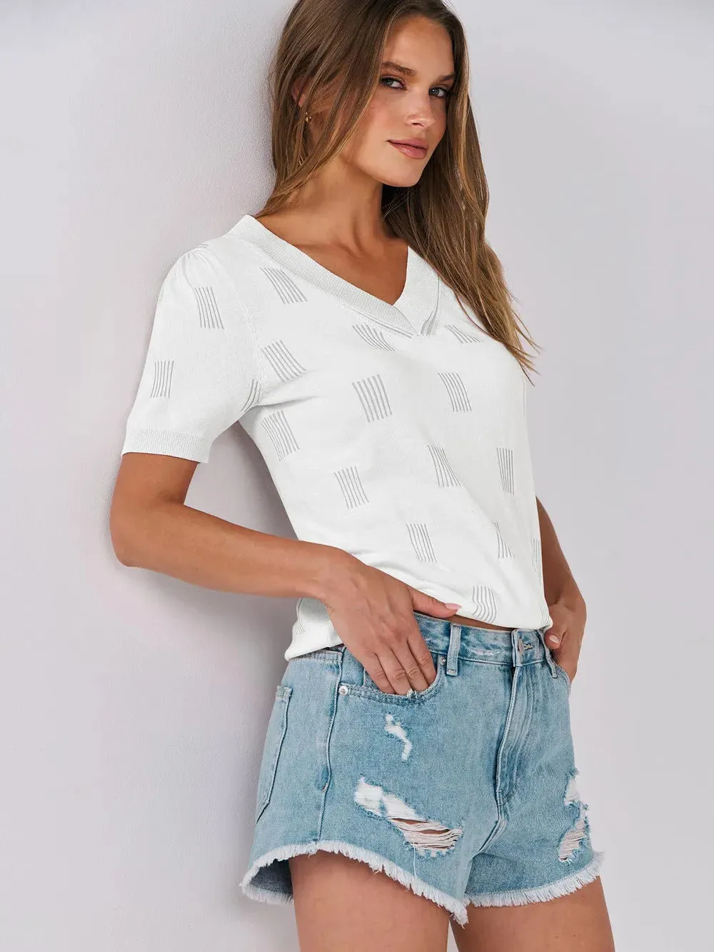 V-Neck Half Sleeve Knit Top sold by Gigi Laurent product image thumbnail 2