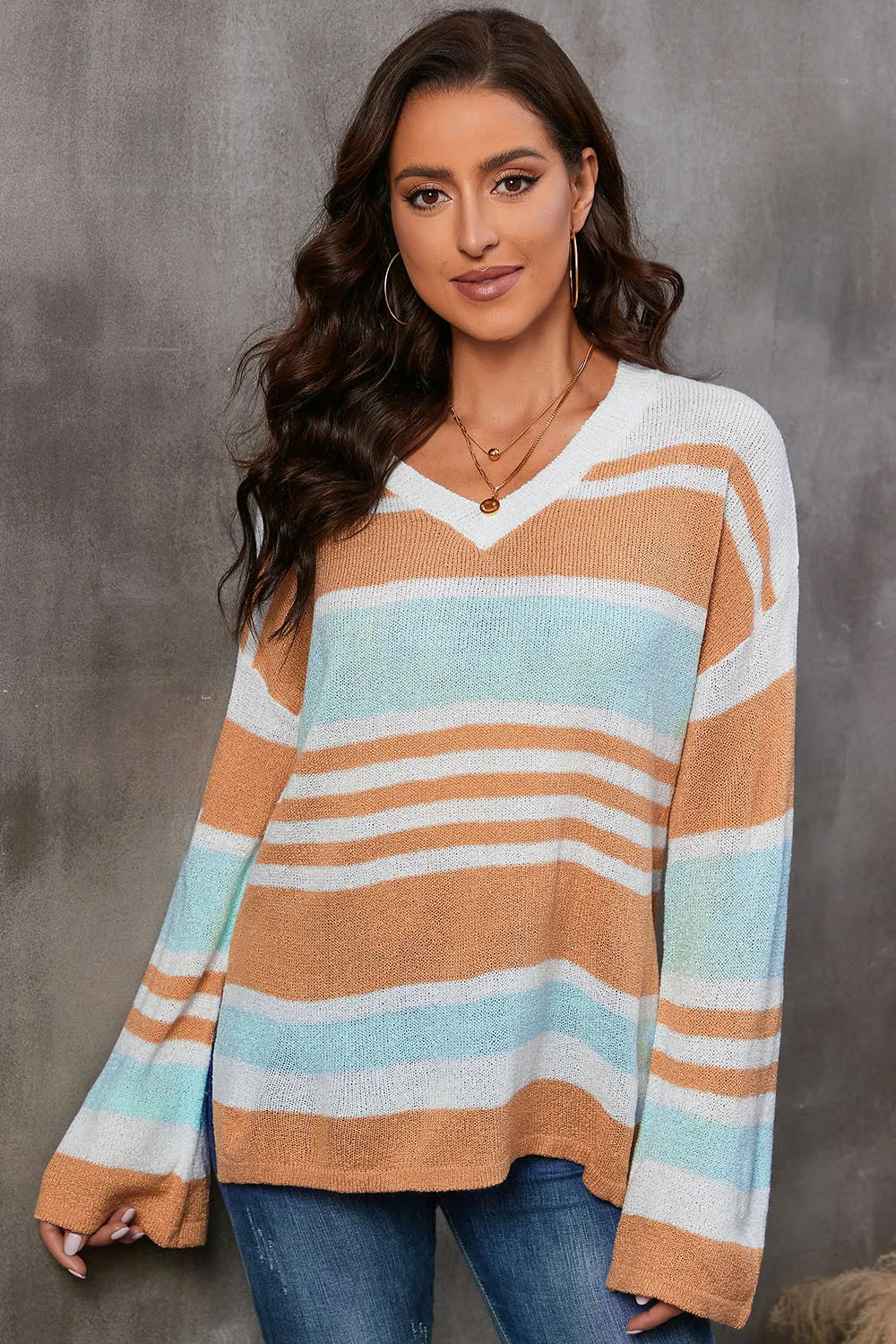 Striped V-Neck Knit Top sold by Gigi Laurent
