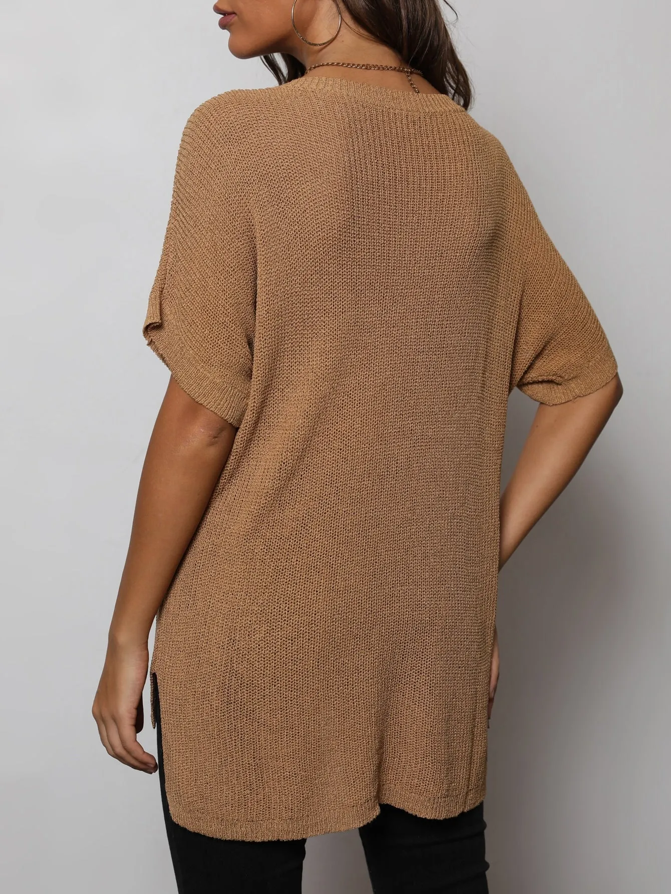 V-Neck Slit High-Low Knit Top sold by Gigi Laurent product image thumbnail 2