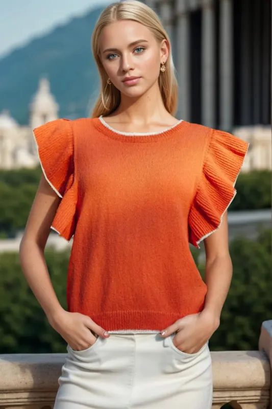 Ruffled Round Neck Knit Top sold by Gigi Laurent