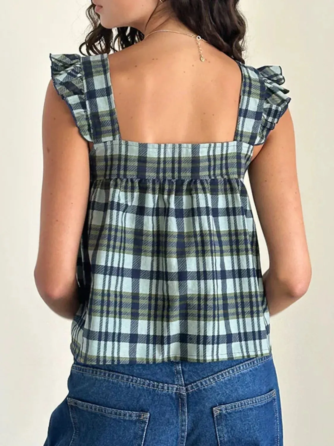 Ruffled Plaid Square Neck Tank sold by Gigi Laurent product image thumbnail 2