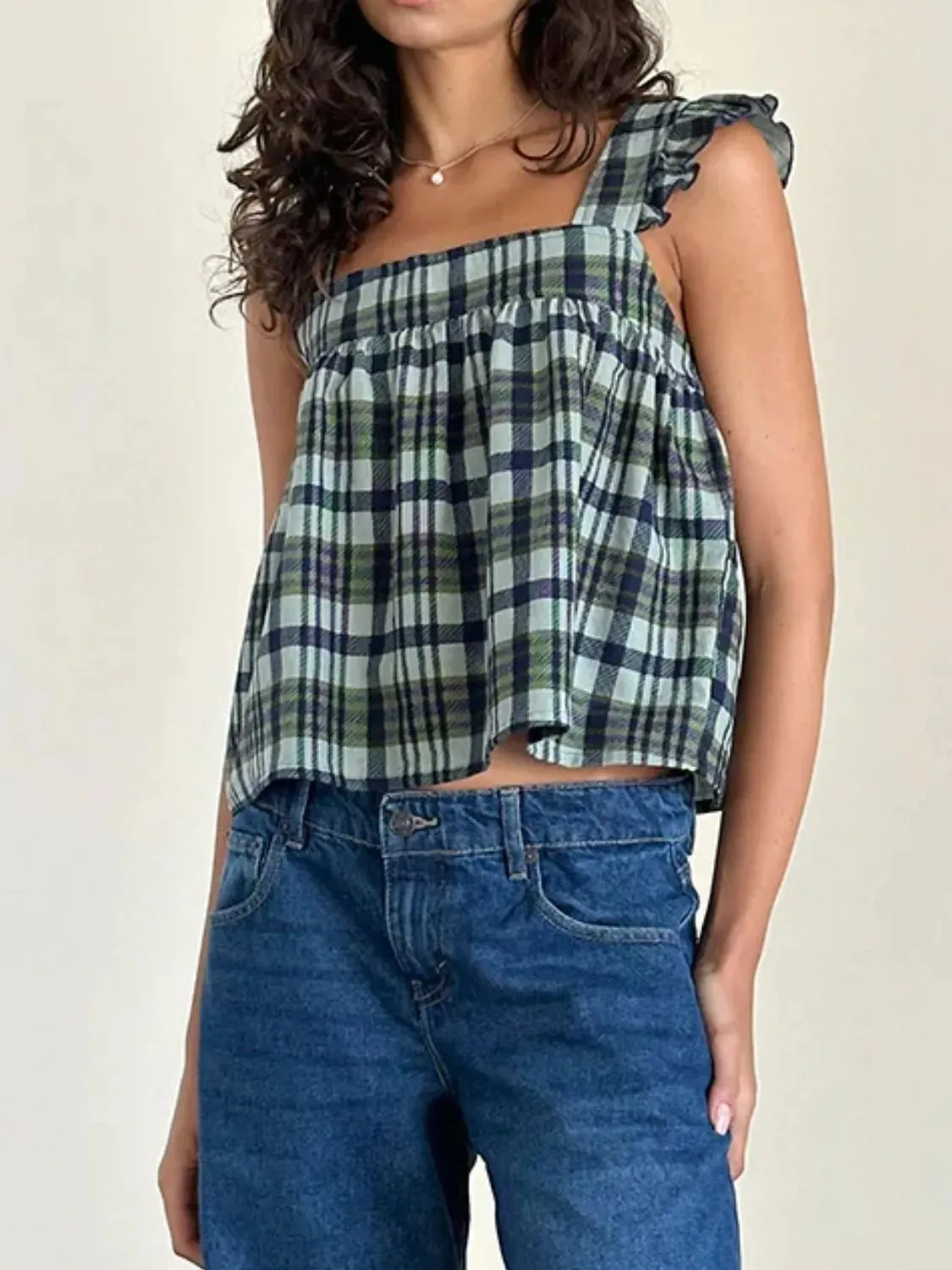 Ruffled Plaid Square Neck Tank sold by Gigi Laurent product image thumbnail 4