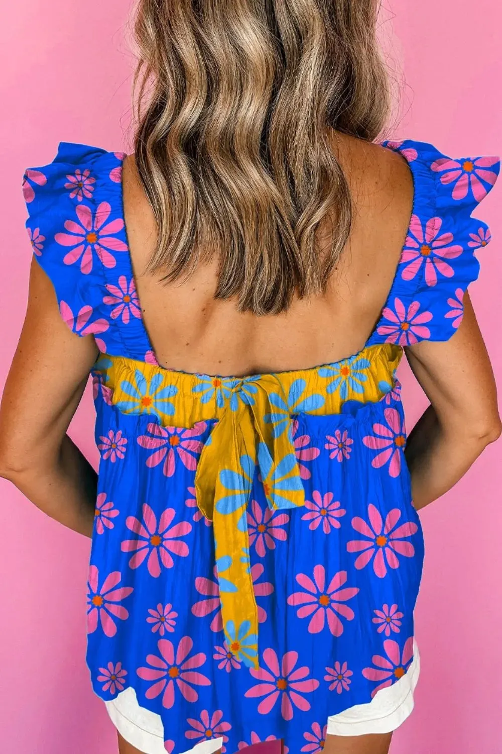 Floral Colorblock Flutter Straps Flowy Tank Top sold by Gigi Laurent product image thumbnail 2