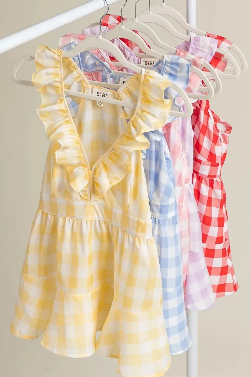 BiBi Ruffled Neckline Sleeveless Check Plaid Peplum Top sold by Gigi Laurent product image thumbnail 5