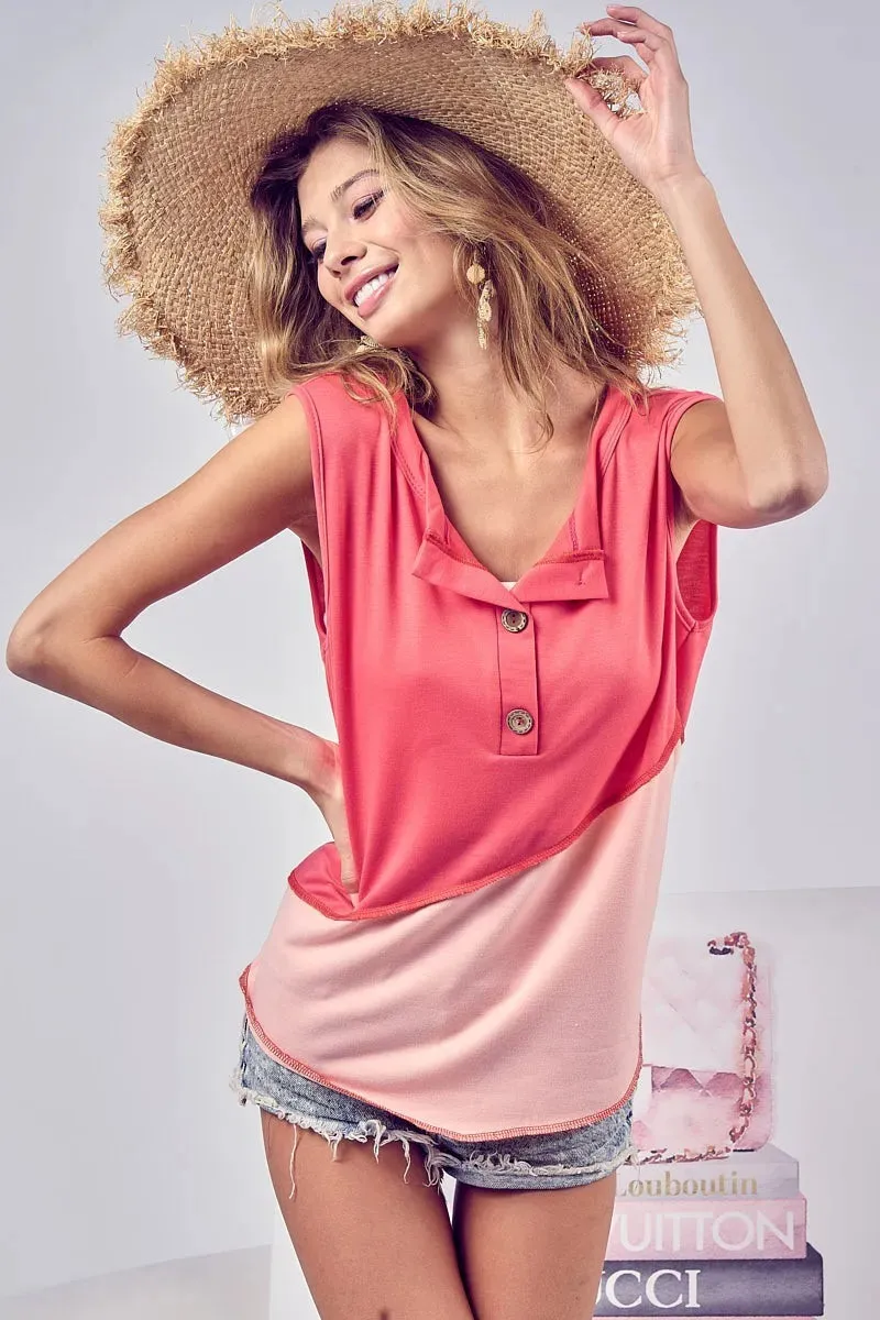 BiBi Color Block Contrast Stitching Buttoned Henley Top sold by Gigi Laurent product image thumbnail 3