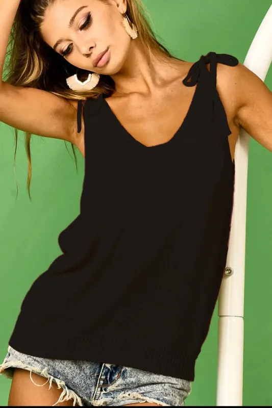 BiBi Tied Shoulder Solid Knit Top sold by Gigi Laurent