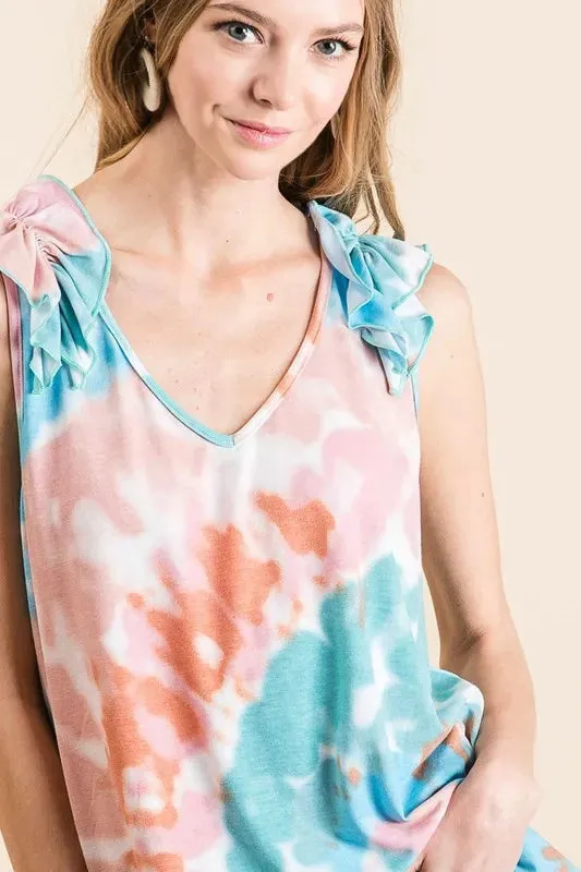 BiBi Circular Tie Dye Knit V Neck Top With Ruffle sold by Gigi Laurent product image thumbnail 5