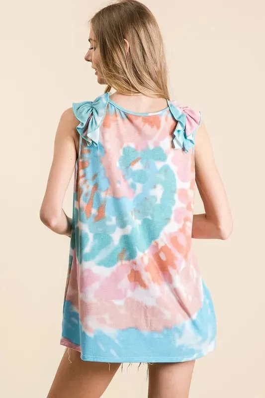 BiBi Circular Tie Dye Knit V Neck Top With Ruffle sold by Gigi Laurent product image thumbnail 4