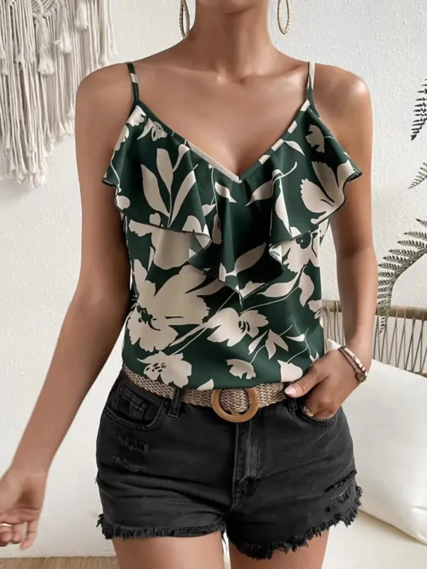 Ruffled Printed V-Neck Cami sold by Gigi Laurent