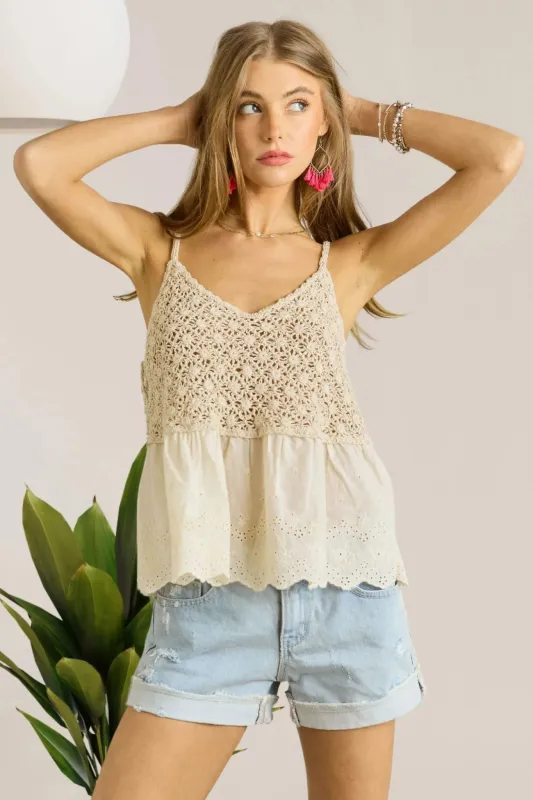 ADORA Crochet V Neck Tank Top sold by Gigi Laurent