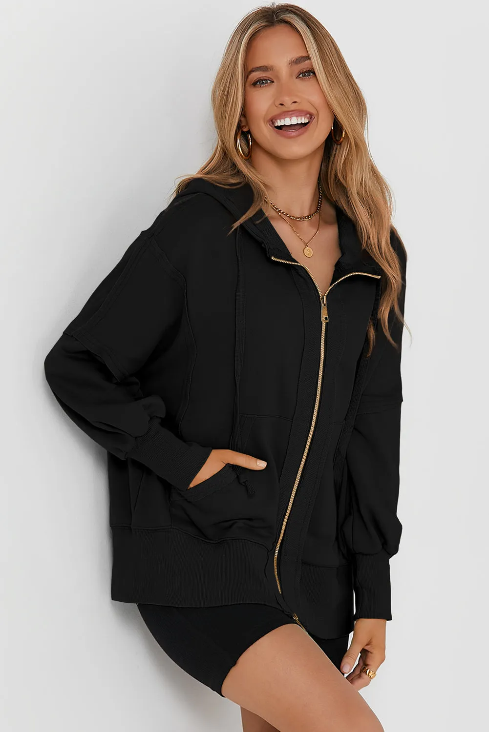 Zip Up Long Sleeve Drawstring Hoodie sold by Gigi Laurent product image thumbnail 3