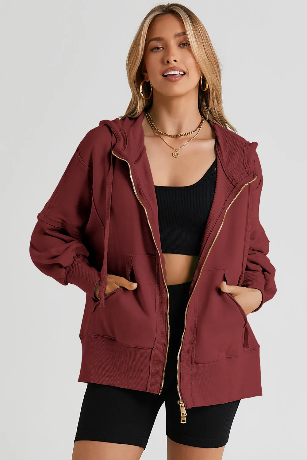 Zip Up Long Sleeve Drawstring Hoodie sold by Gigi Laurent product image thumbnail 4