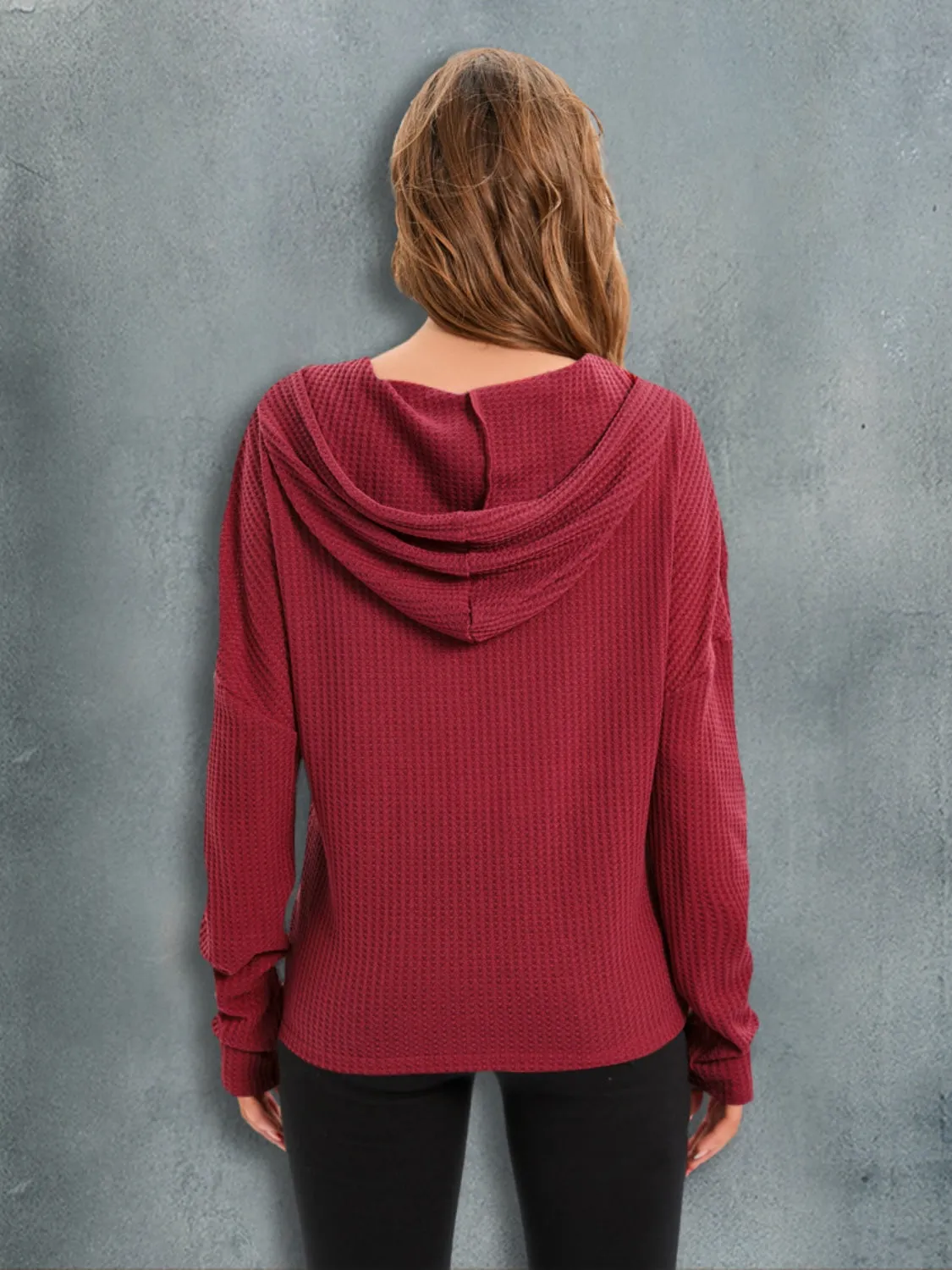 Waffle-Knit Drawstring Drop Shoulder Hoodie sold by Gigi Laurent product image thumbnail 2