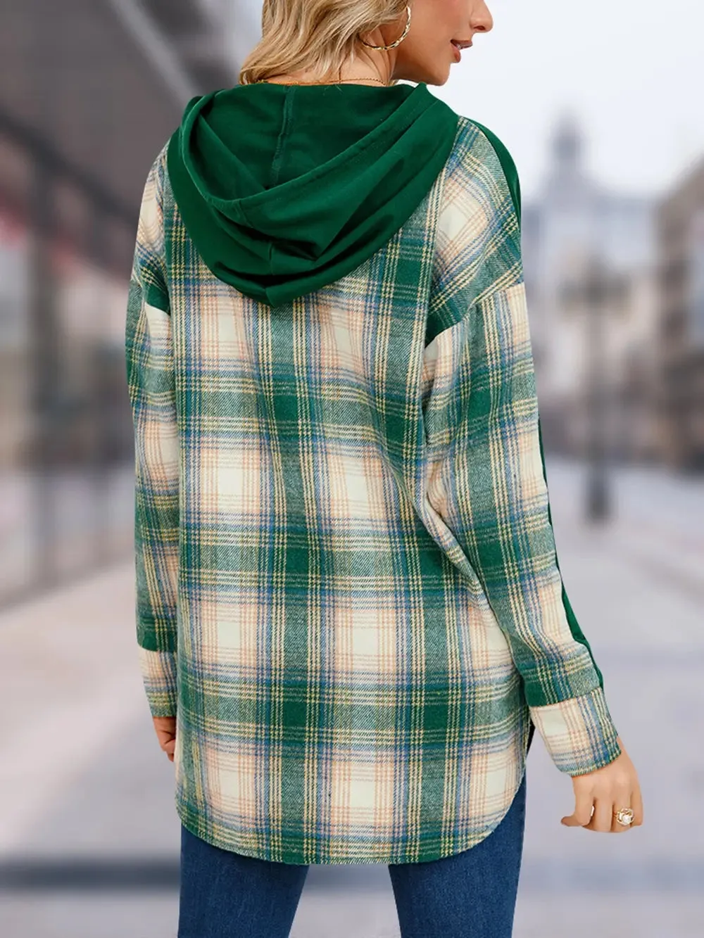 Plaid Drawstring Long Sleeve Slit Hoodie sold by Gigi Laurent product image thumbnail 2